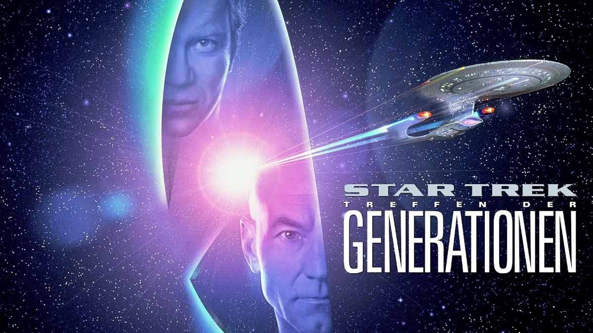 Kirk, Picard und die USS Enterprise-D auf dem Filmposter zu Star Trek: Treffen der Generationen