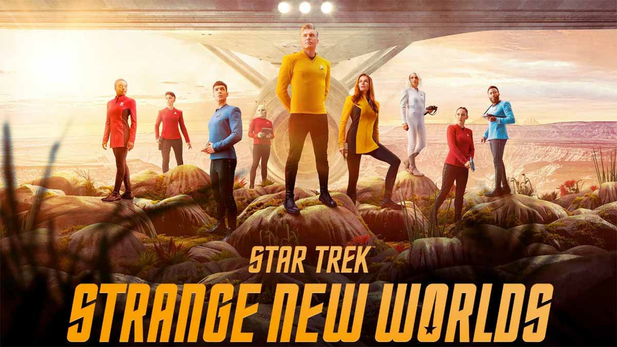Poster zu Strange New World, mit Logo, Crew und der USS Enterprise